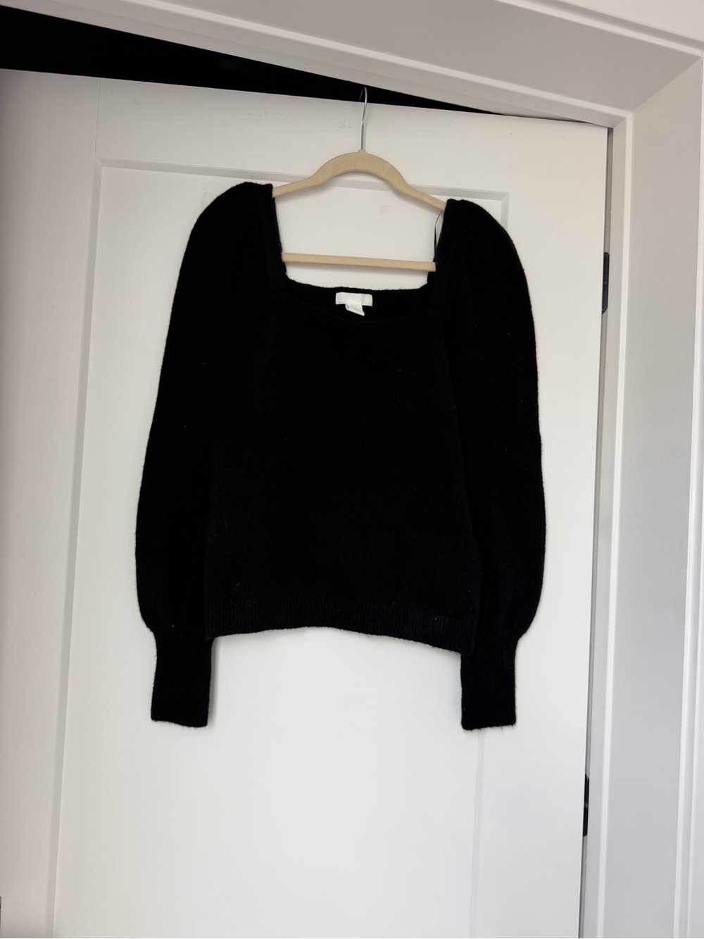 H&M Black Square Neck Puff Sleeve Sweater